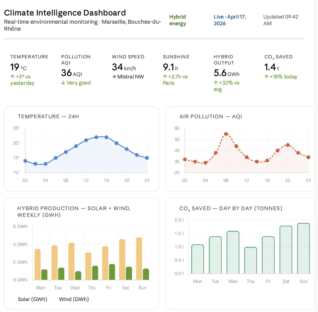 Velox climate intelligence dashboard — energy production and environmental analytics